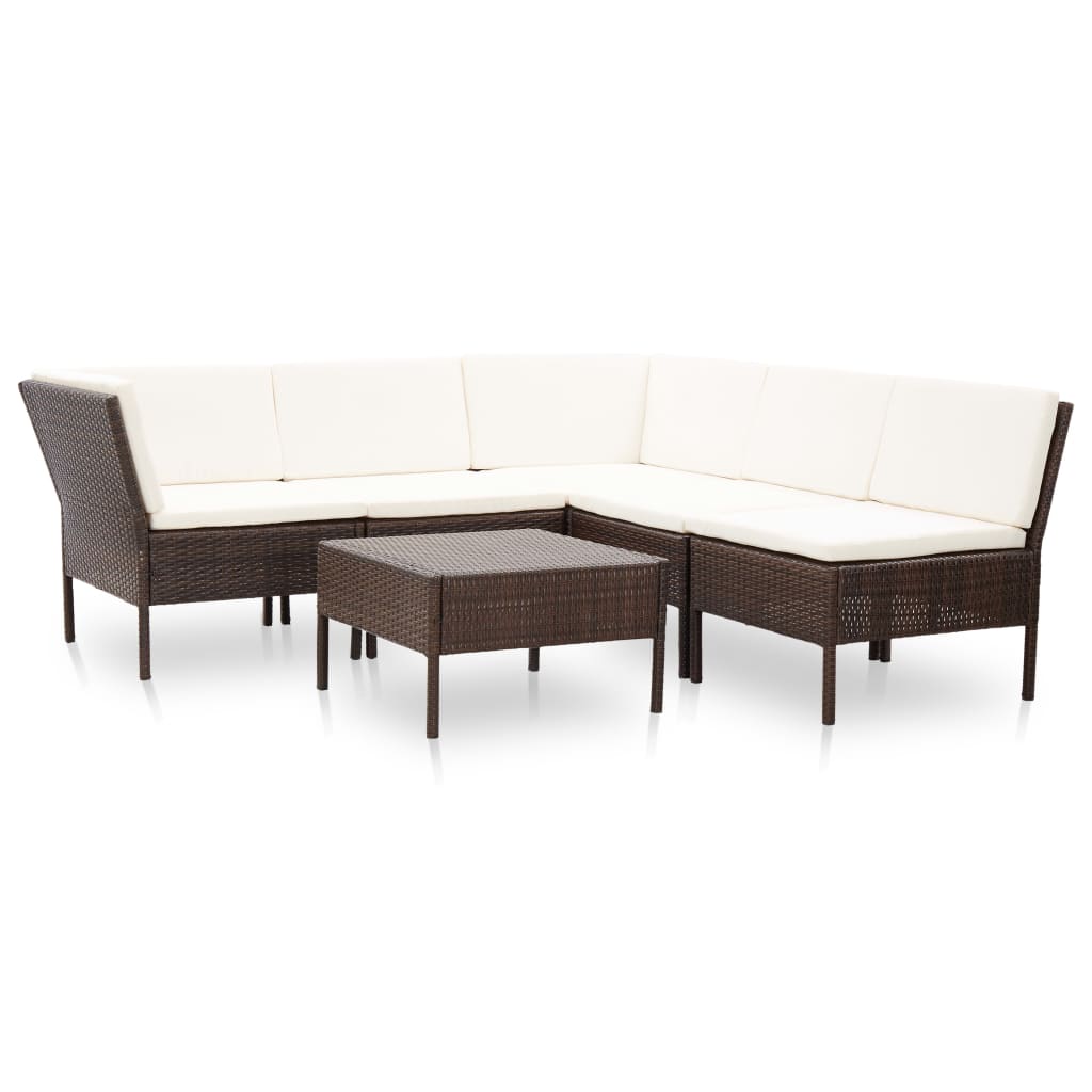 6-delige Loungeset met kussens poly rattan