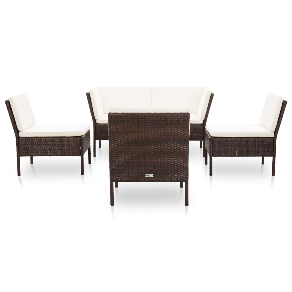 6-delige Loungeset met kussens poly rattan