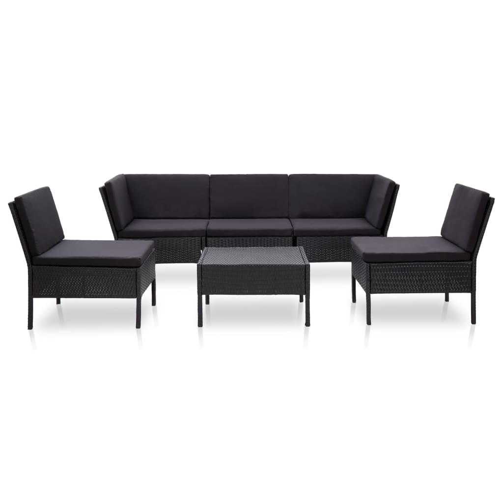 6-delige Loungeset met kussens poly rattan