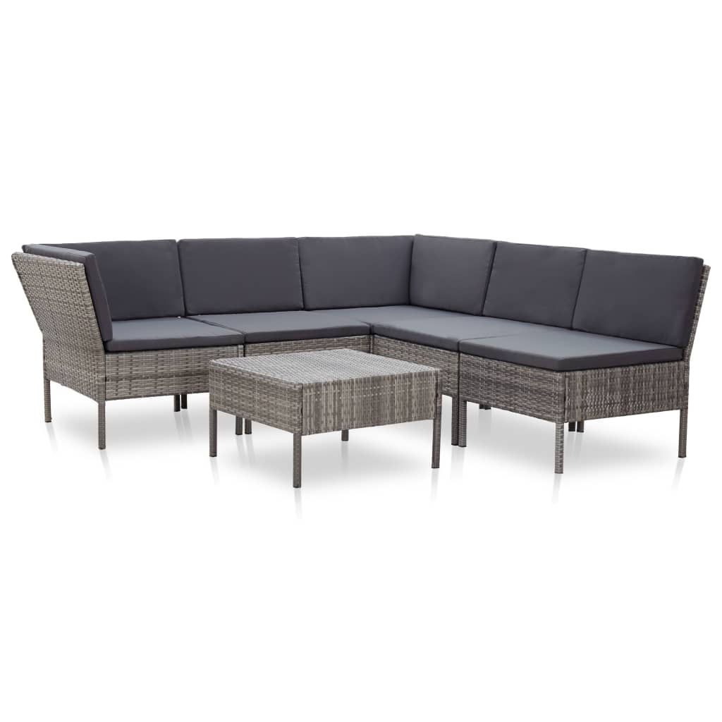 6-delige Loungeset met kussens poly rattan