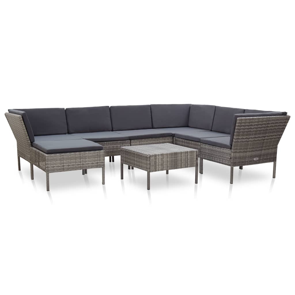 8-delige Loungeset met kussens poly rattan