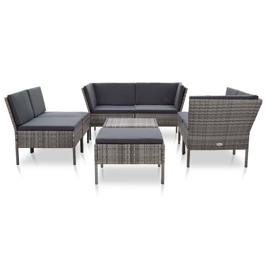 8-delige Loungeset met kussens poly rattan