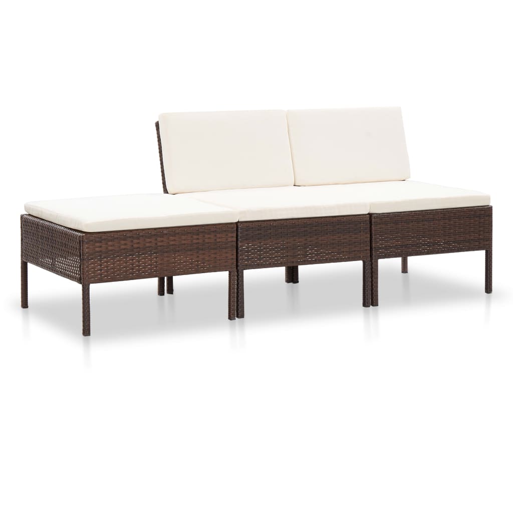 3-delige Loungeset met kussens poly rattan