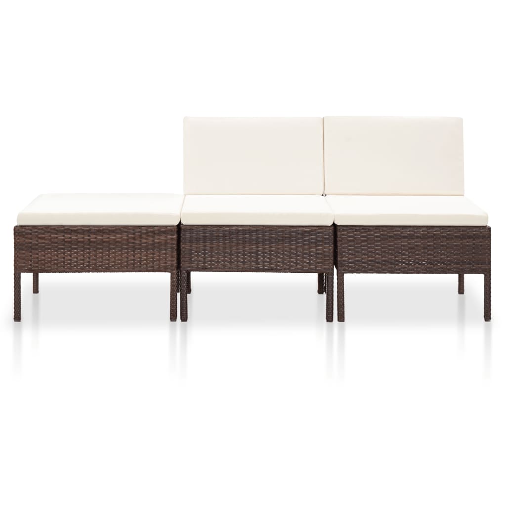 3-delige Loungeset met kussens poly rattan