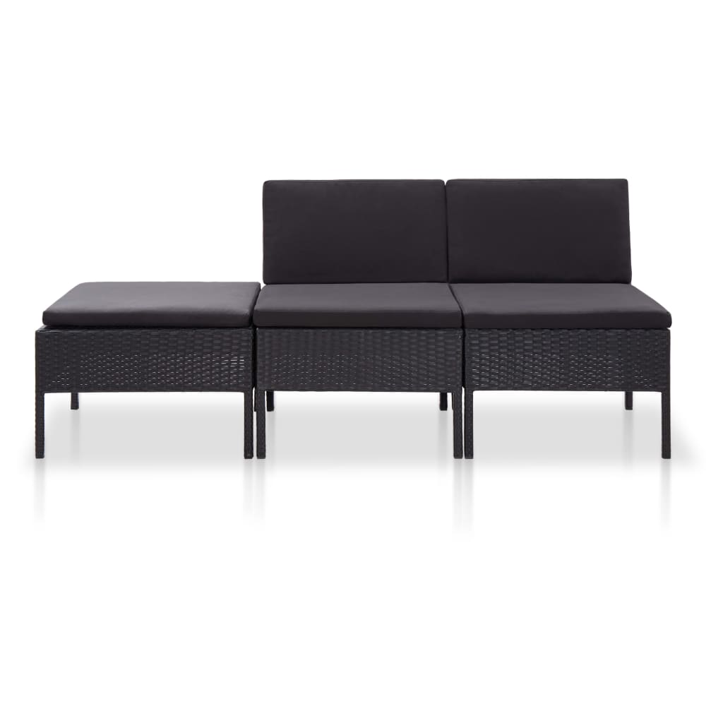 3-delige Loungeset met kussens poly rattan