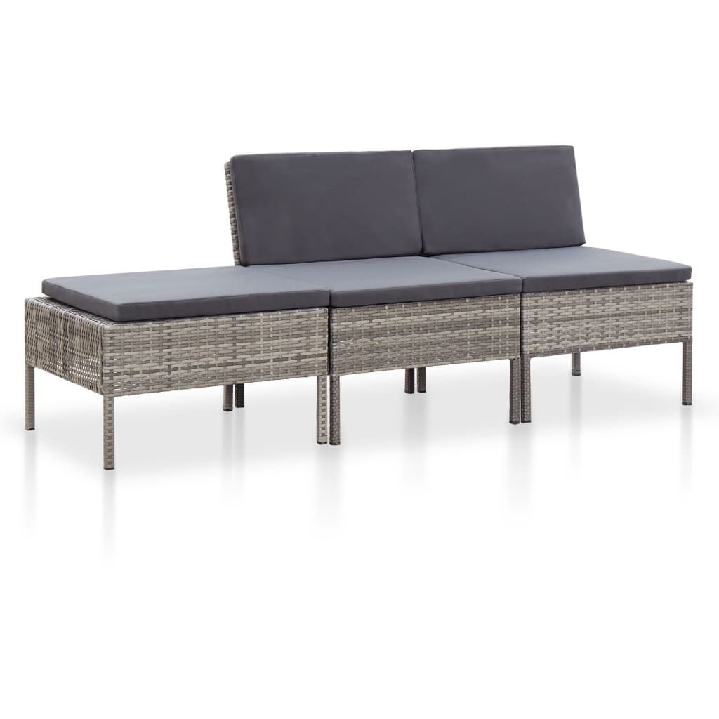 3-delige Loungeset met kussens poly rattan