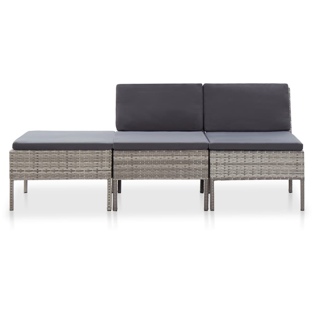 3-delige Loungeset met kussens poly rattan