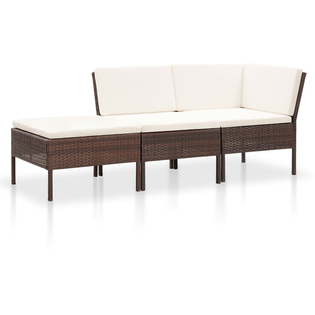 3-delige Loungeset met kussens poly rattan