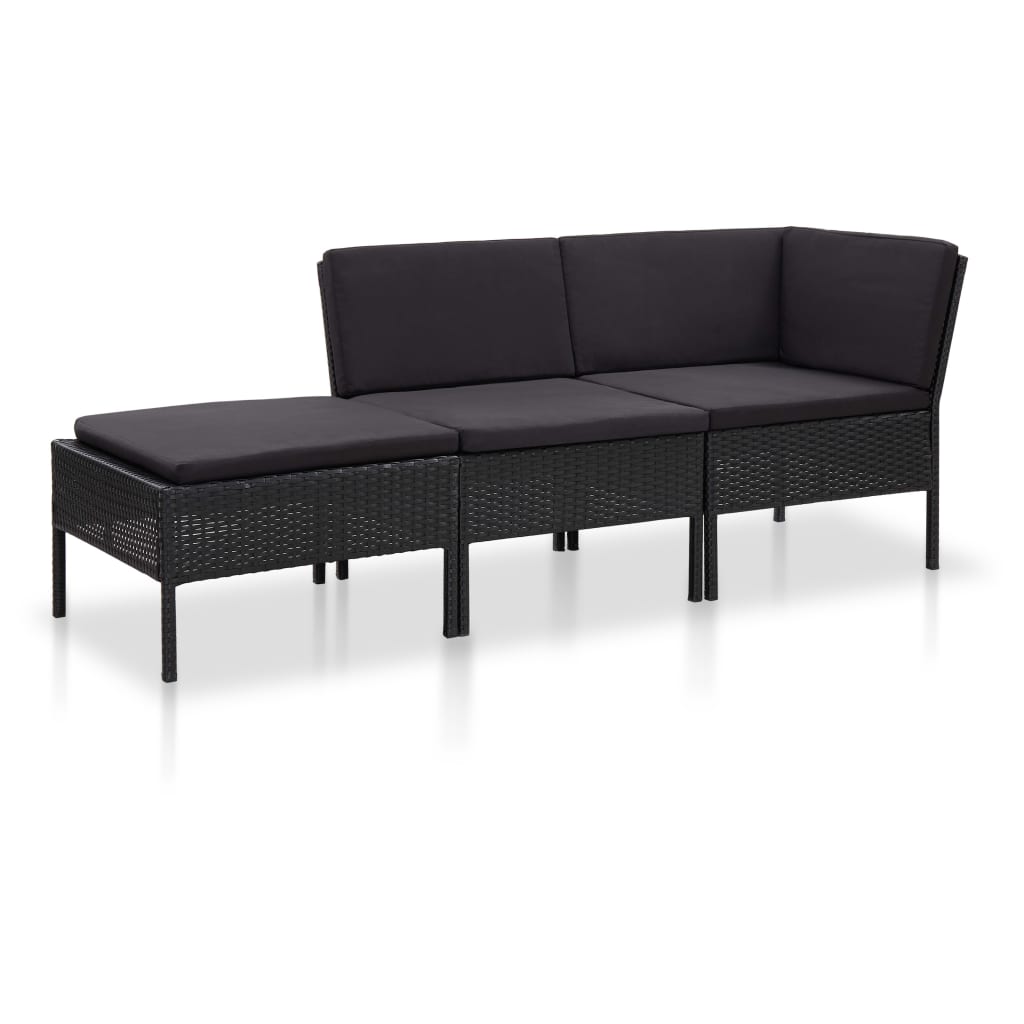 3-delige Loungeset met kussens poly rattan