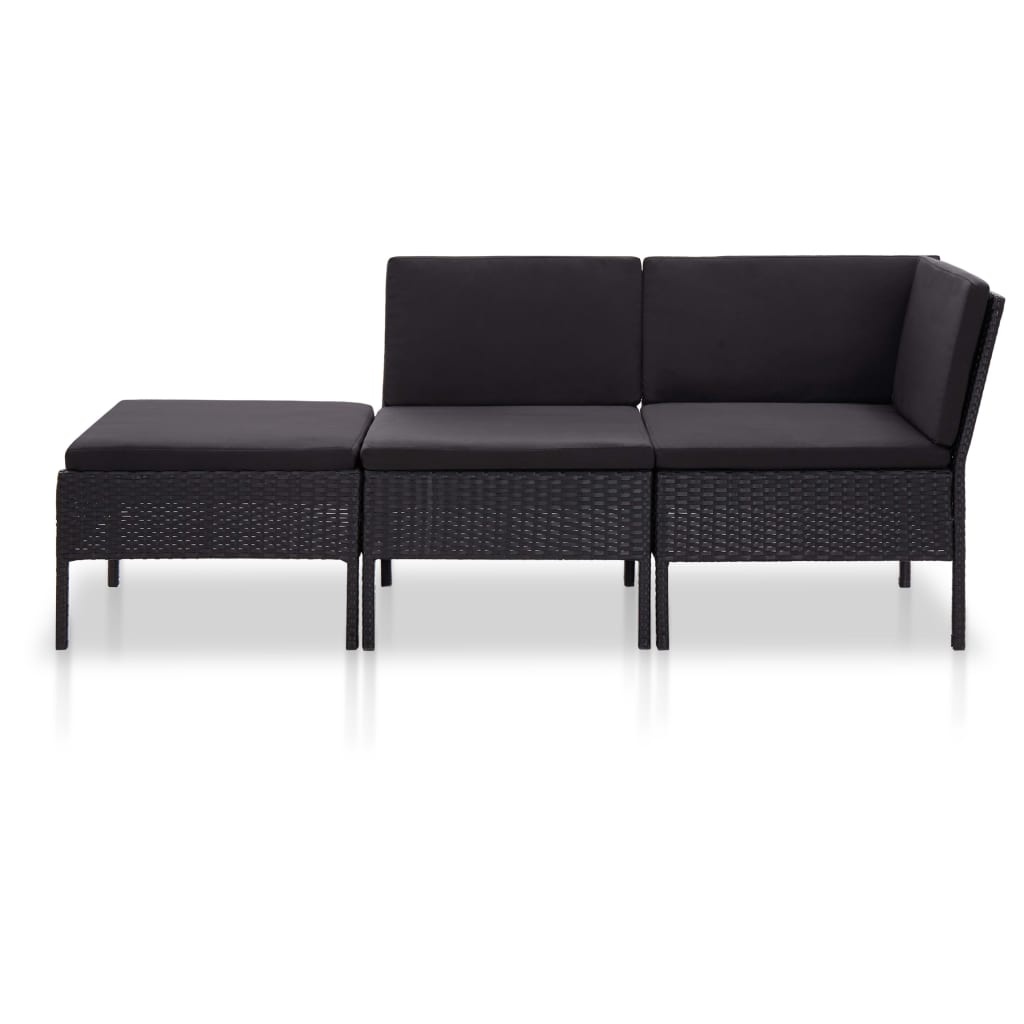 3-delige Loungeset met kussens poly rattan