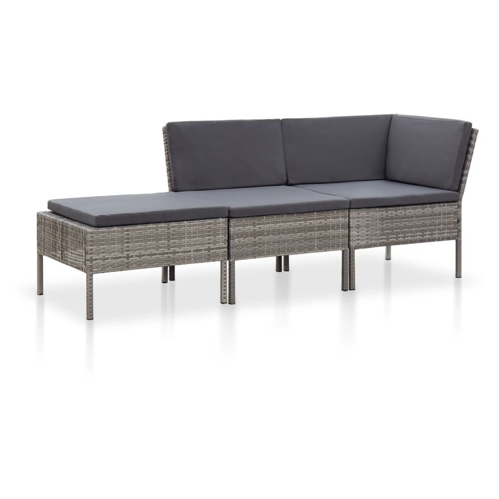 3-delige Loungeset met kussens poly rattan