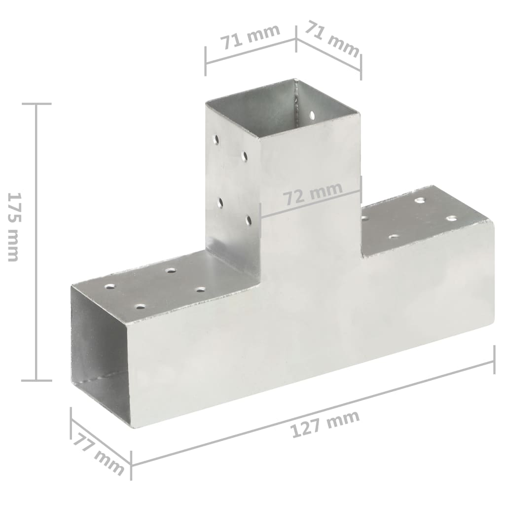 Paalverbindingen 4 st T-vorm 71x71 mm gegalvaniseerd metaal