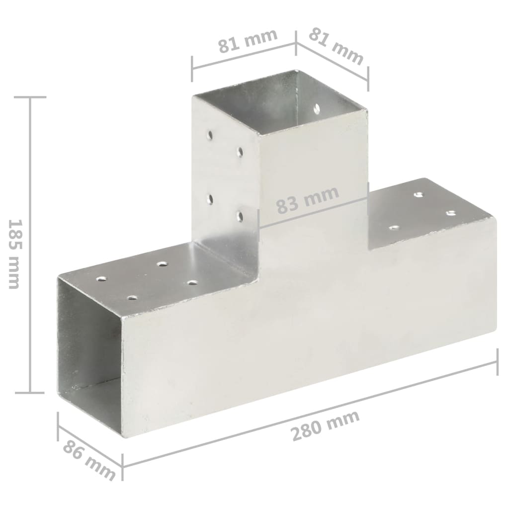 Paalverbindingen 4 st T-vorm 71x71 mm gegalvaniseerd metaal