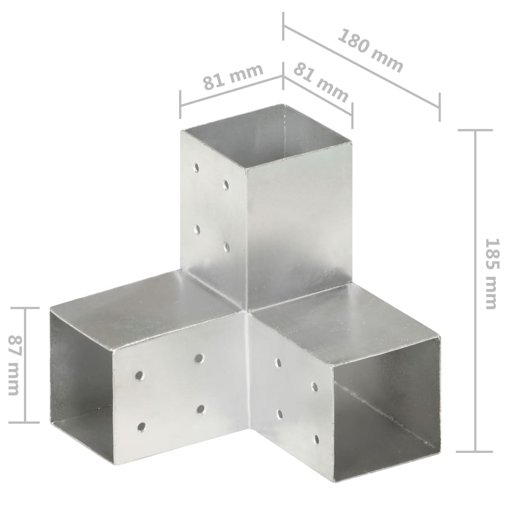 Paalverbindingen 4 st T-vorm 71x71 mm gegalvaniseerd metaal