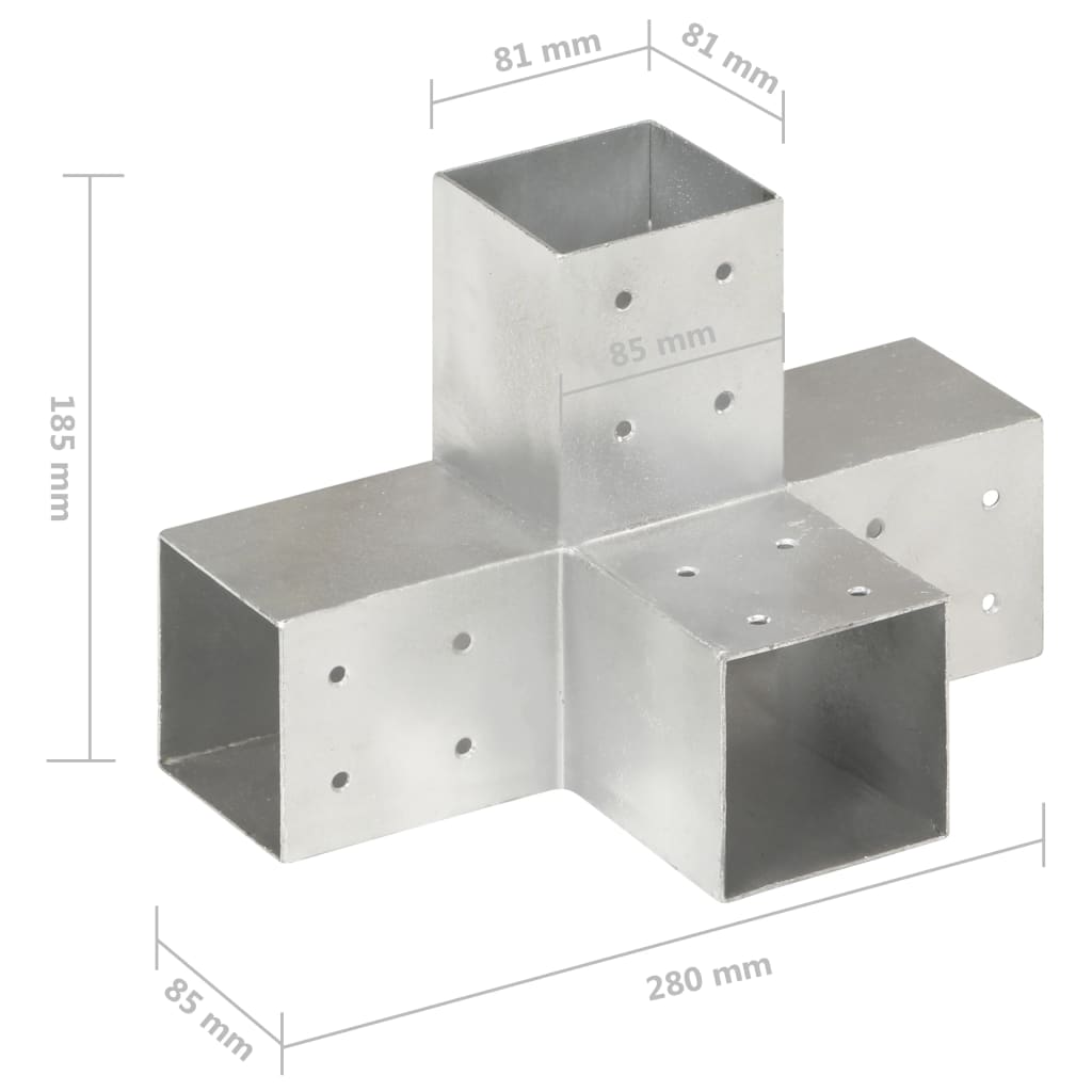 Paalverbindingen 4 st T-vorm 71x71 mm gegalvaniseerd metaal