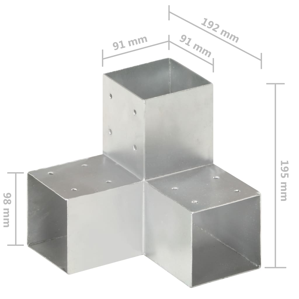 Paalverbindingen 4 st T-vorm 71x71 mm gegalvaniseerd metaal