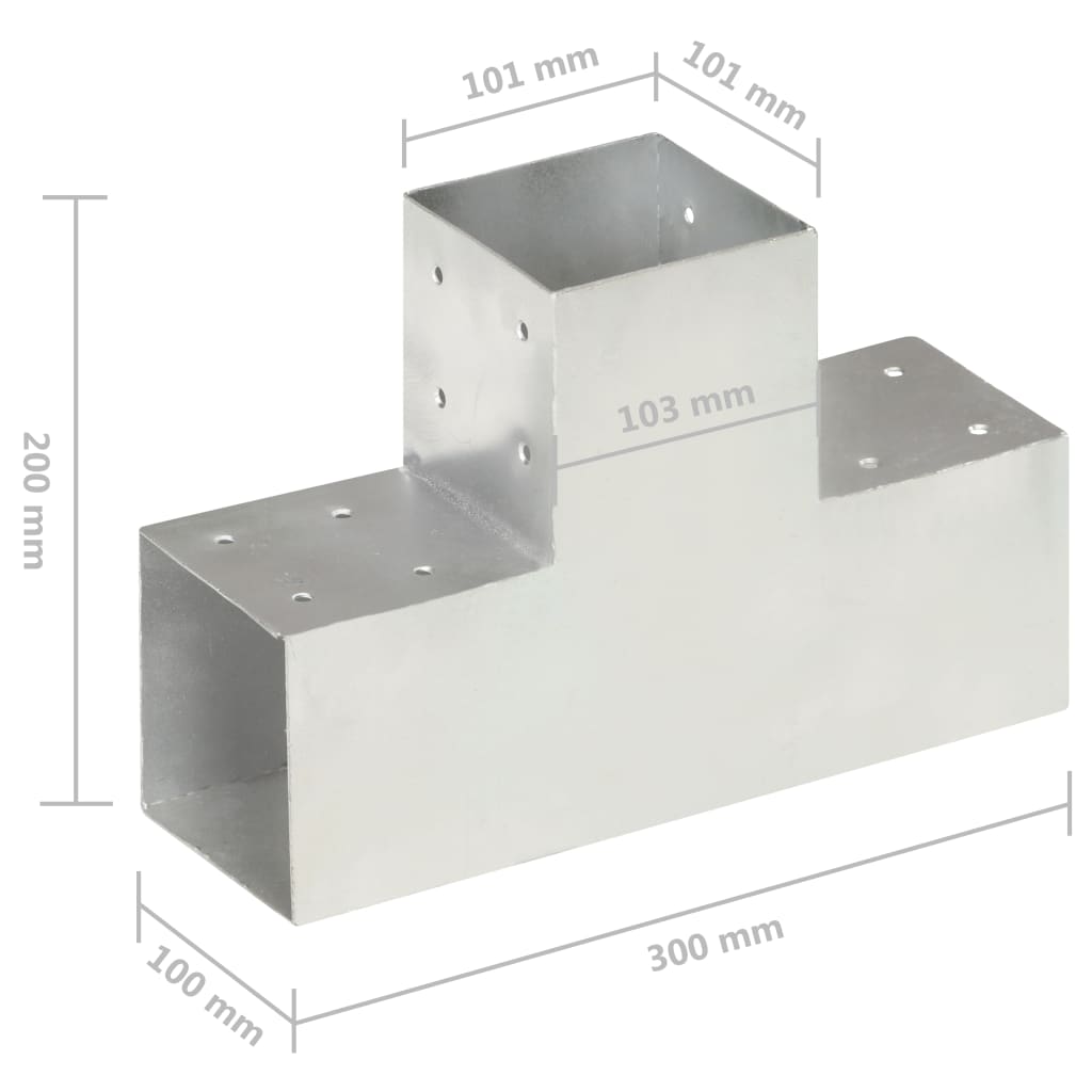 Paalverbindingen 4 st T-vorm 71x71 mm gegalvaniseerd metaal