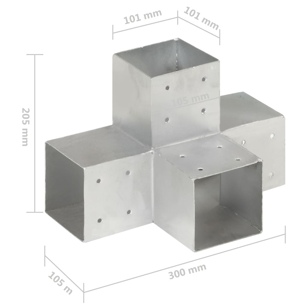 Paalverbindingen 4 st T-vorm 71x71 mm gegalvaniseerd metaal