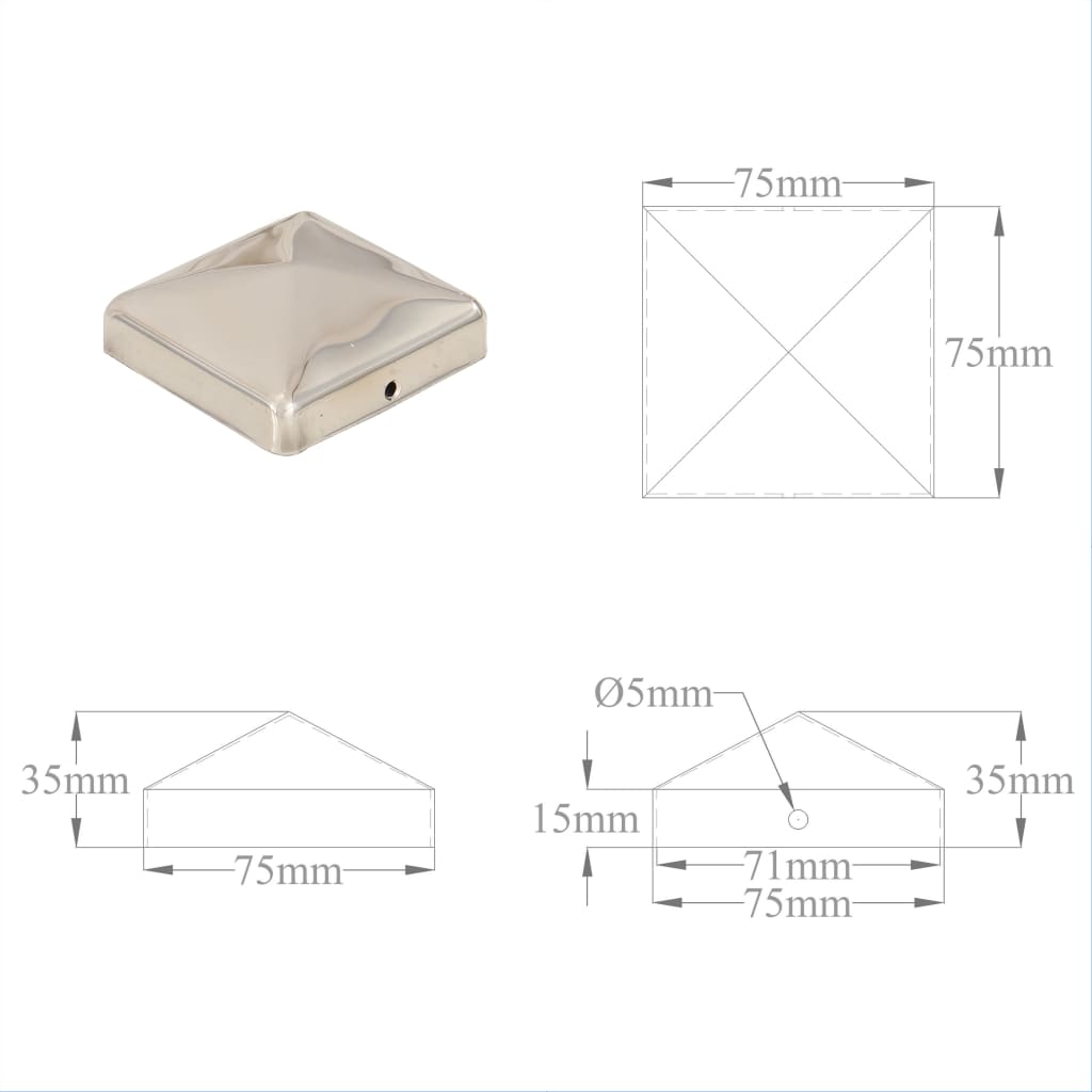 Paalkappen 6 st piramide 101x101 mm roestvrij staal