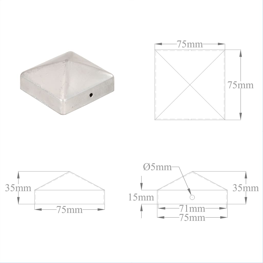 Paalkappen 6 st piramide 101x101 mm roestvrij staal