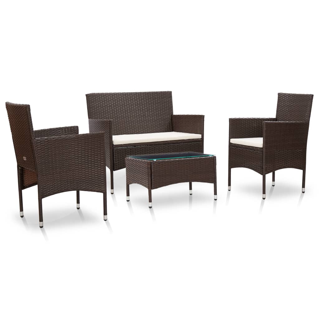 4-delige Loungeset met kussens poly rattan