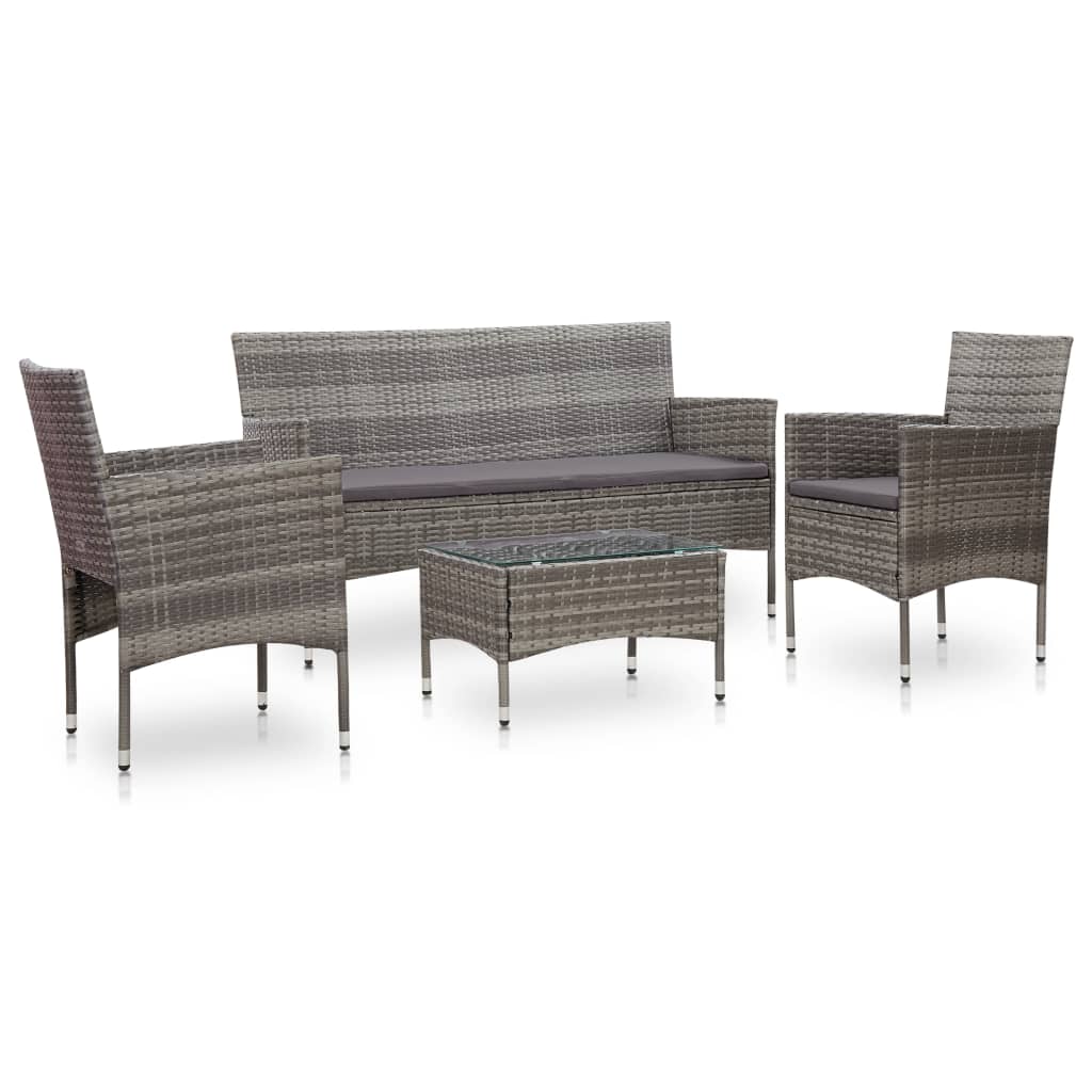 4-delige Loungeset met kussens poly rattan