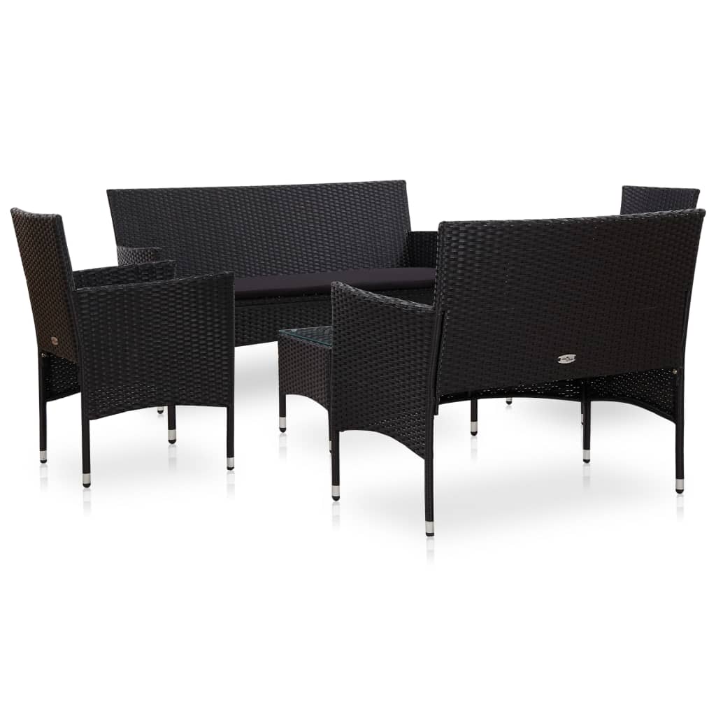 5-delige Loungeset met kussens poly rattan