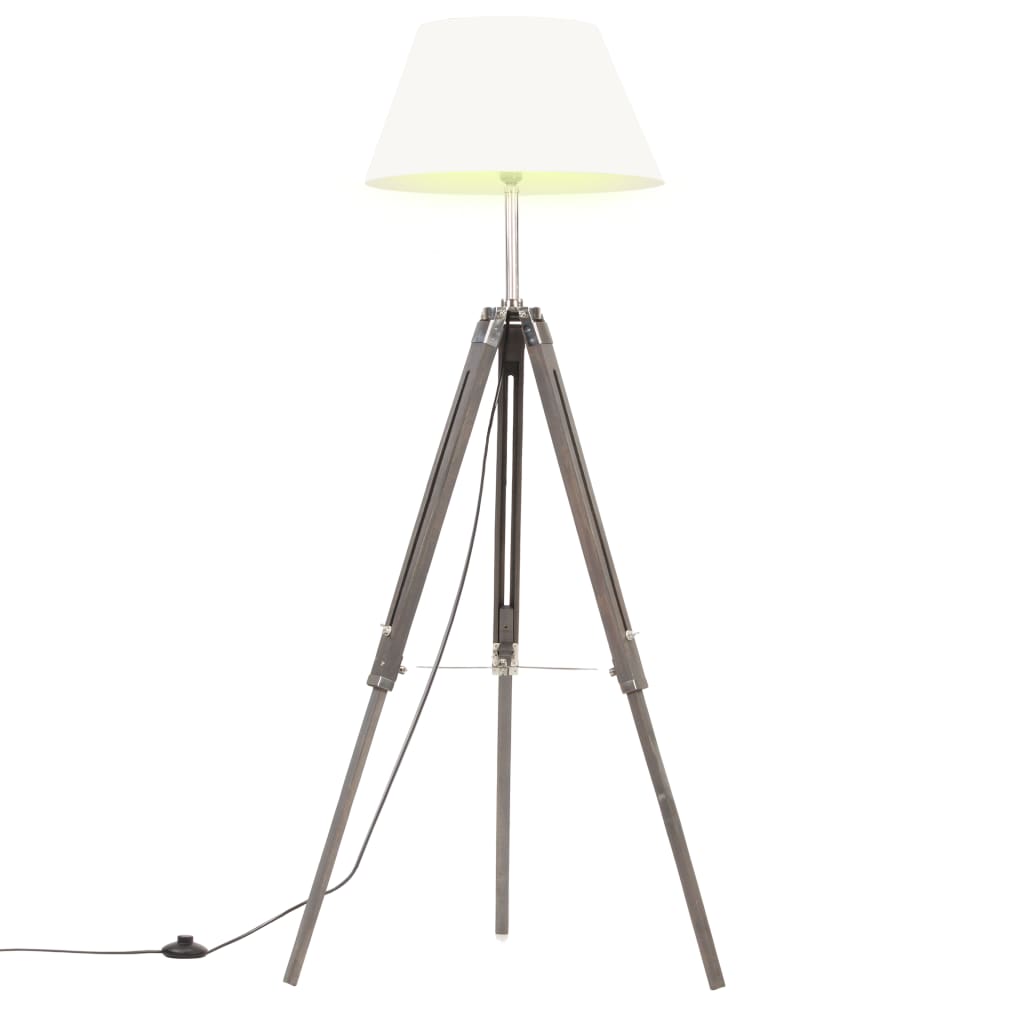 Vloerlamp driepoot 141 cm massief teakhout grijs en wit