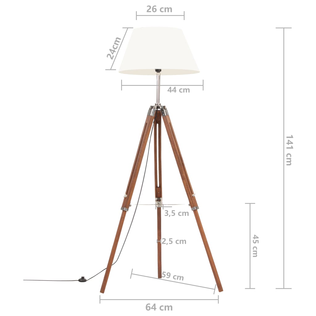 Vloerlamp driepoot 141 cm massief teakhout goudkleurig