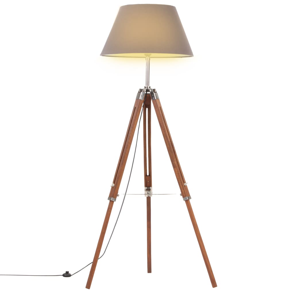 Vloerlamp driepoot 141 cm massief teakhout goudkleurig