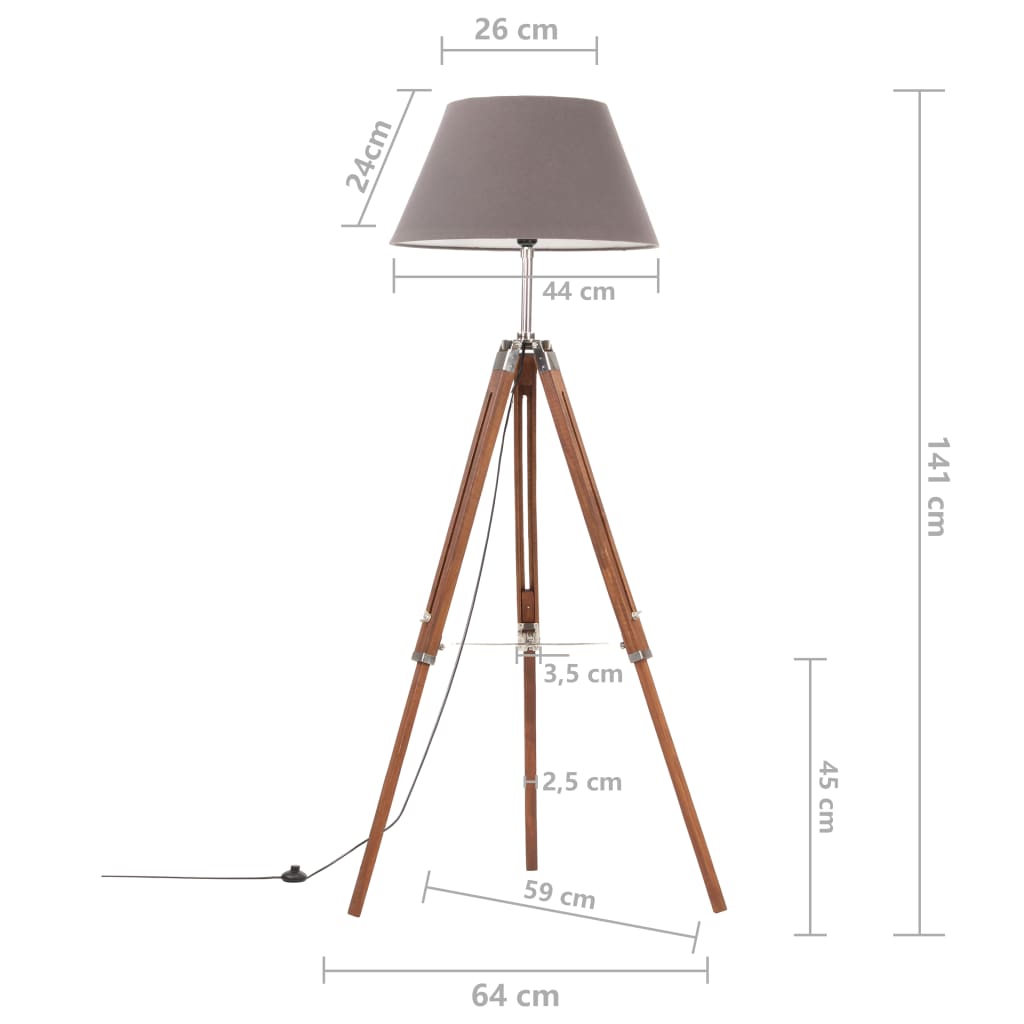 Vloerlamp driepoot 141 cm massief teakhout goudkleurig