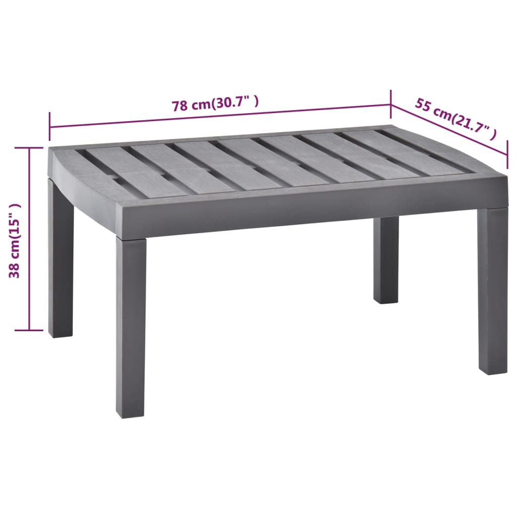 Tuintafel 78x55x38 cm kunststof antracietkleurig