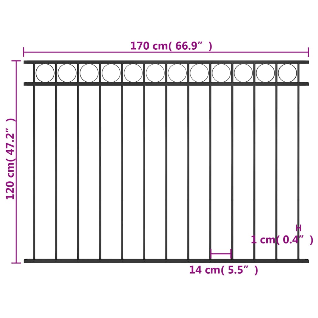 Schuttingpaneel 1,7x1,5 m staal zwart