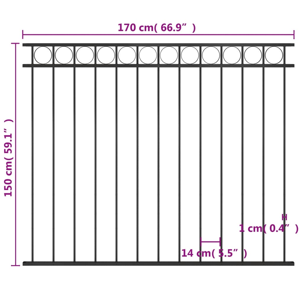 Schuttingpaneel 1,7x1 m staal zwart