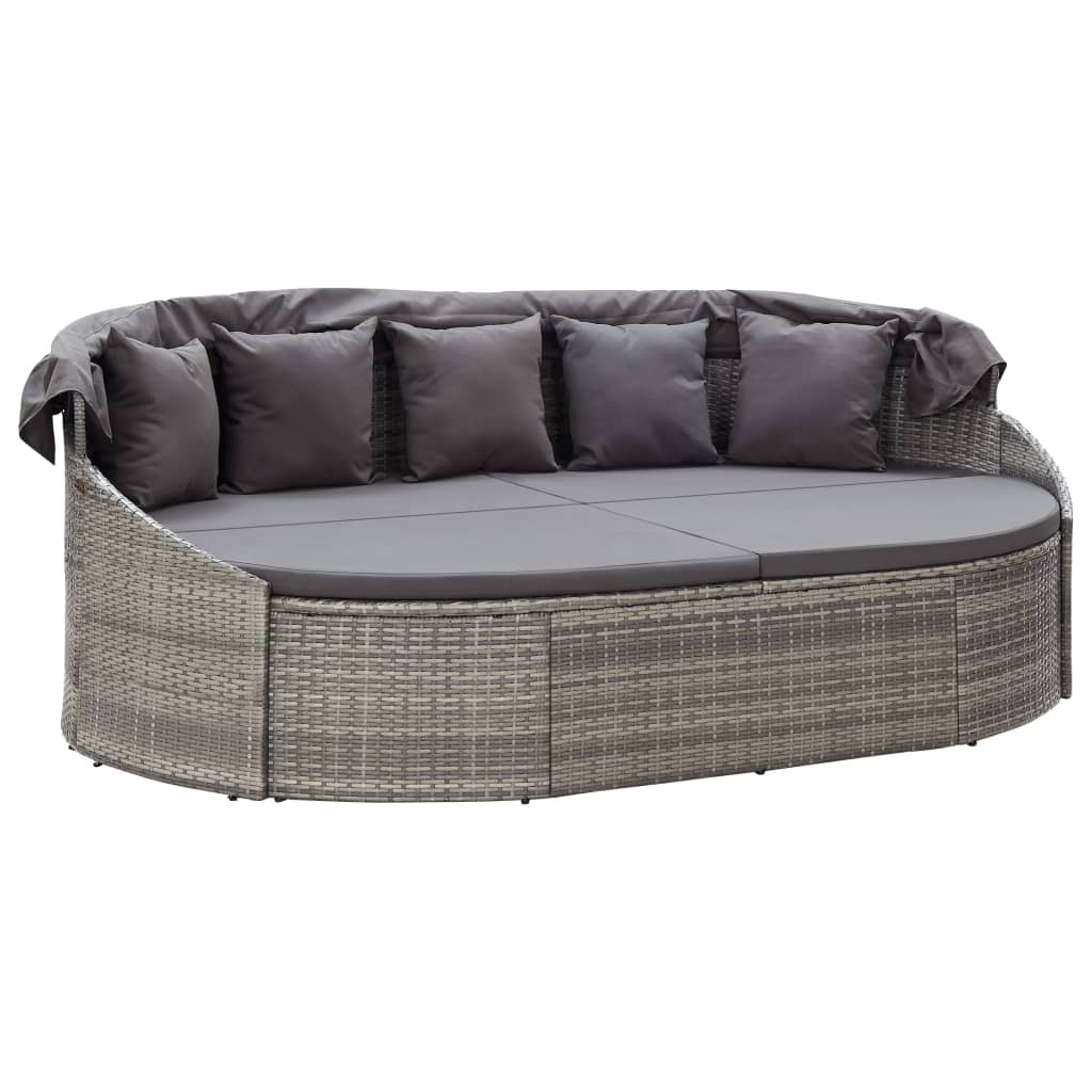 Loungebed met luifel poly rattan