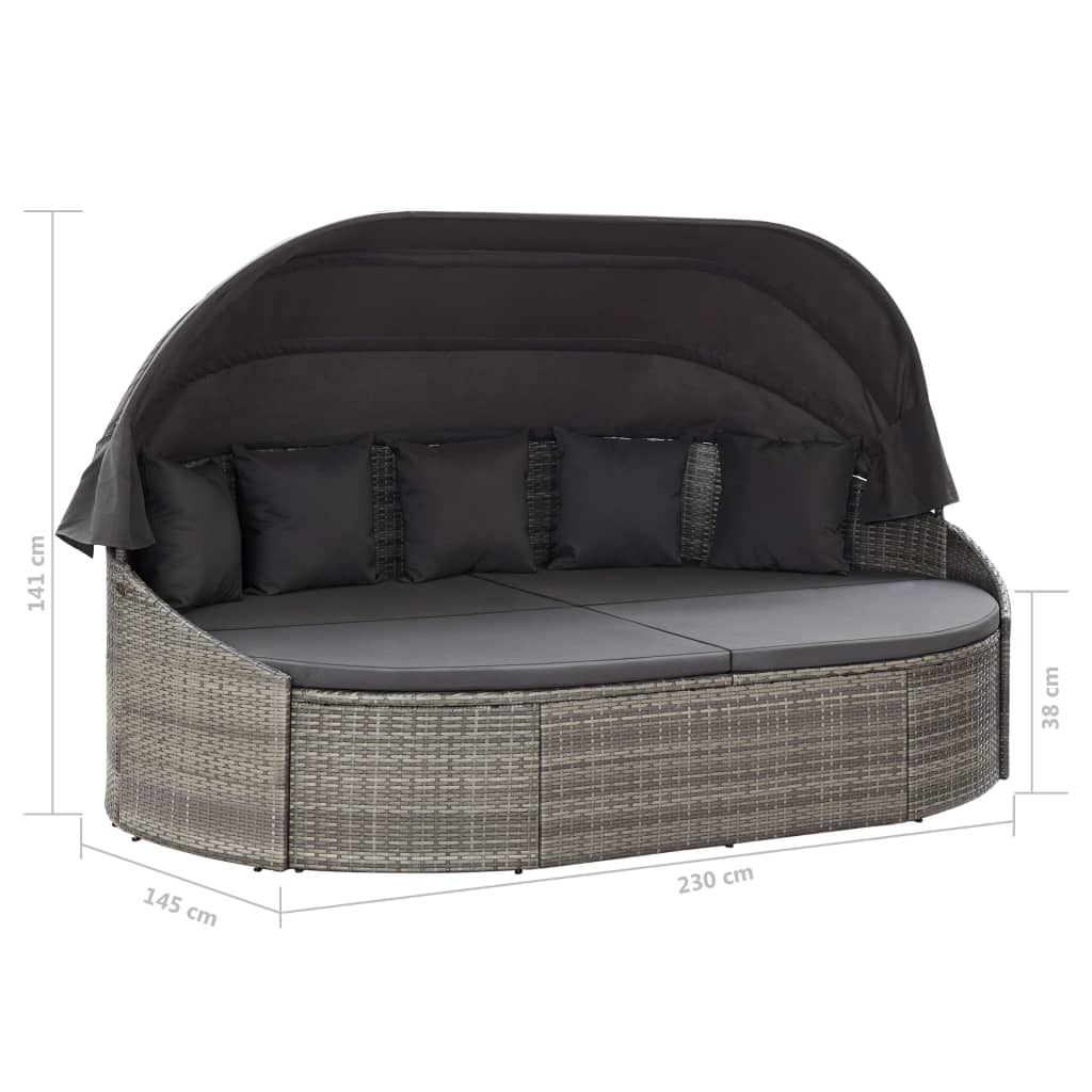 Loungebed met luifel poly rattan