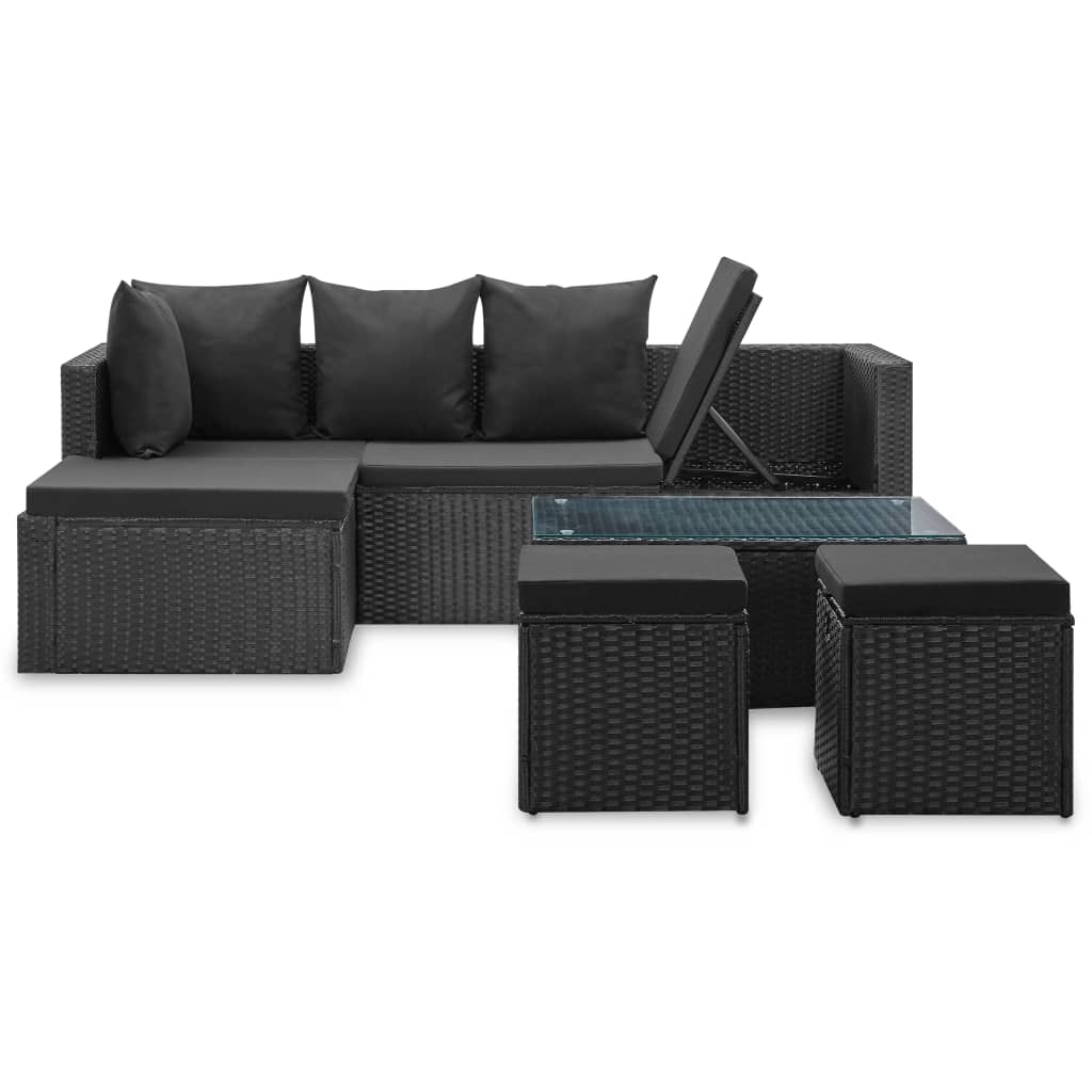 4-delige Loungeset met kussens poly rattan