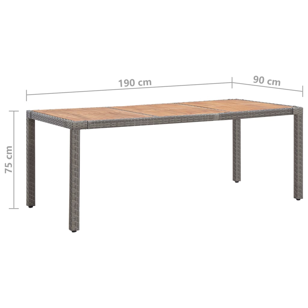 Tuintafel 190x90x75 cm poly rattan en massief acaciahout grijs