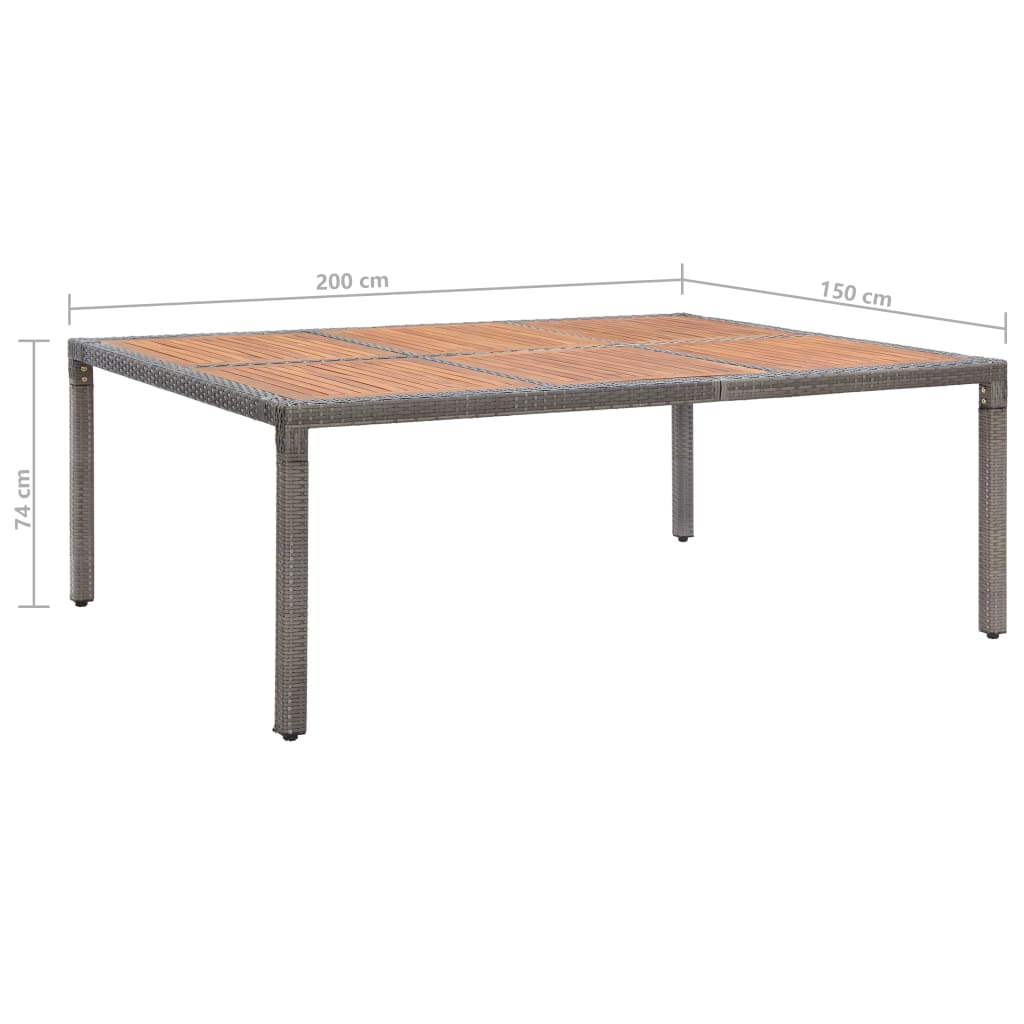 Tuintafel 200x150x74 cm poly rattan en massief acaciahout grijs