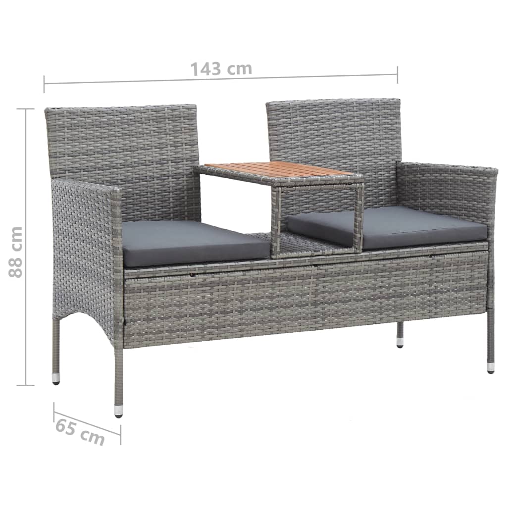 Tuinbank 2-zits met tafeltje 143 cm poly rattan