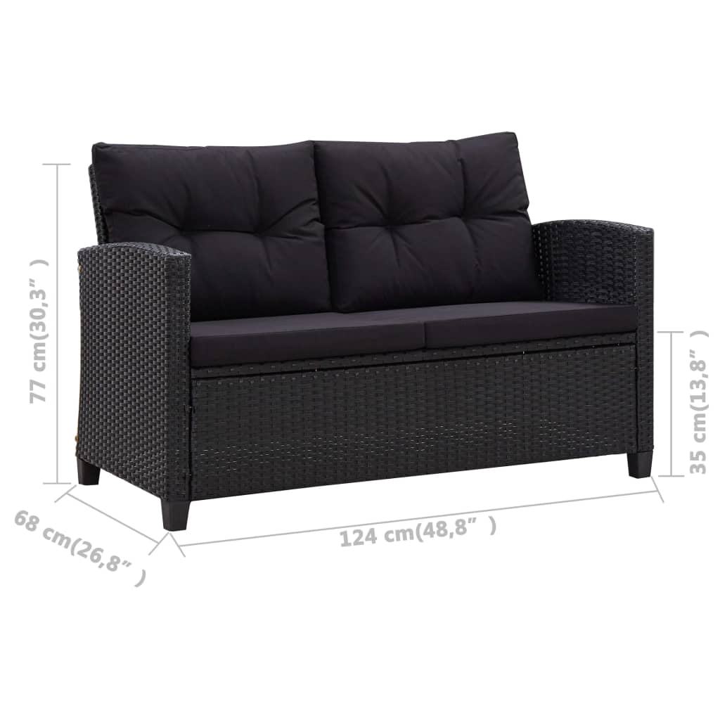 Tuinbank 2-zits met kussens 124 cm poly rattan grijs