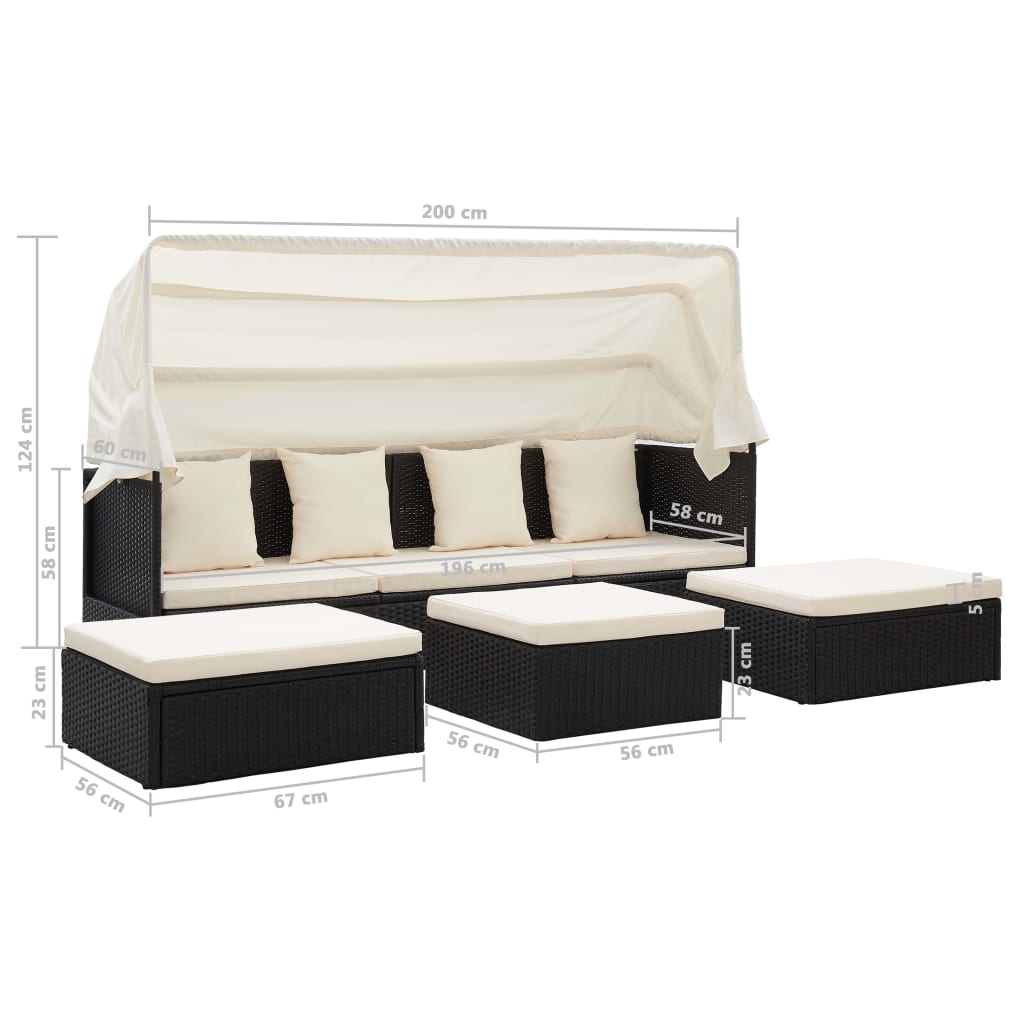 Tuinbed met luifel poly rattan gemengd