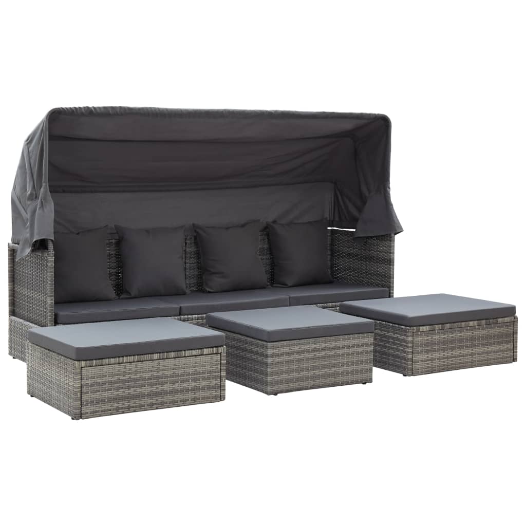 Tuinbed met luifel poly rattan gemengd