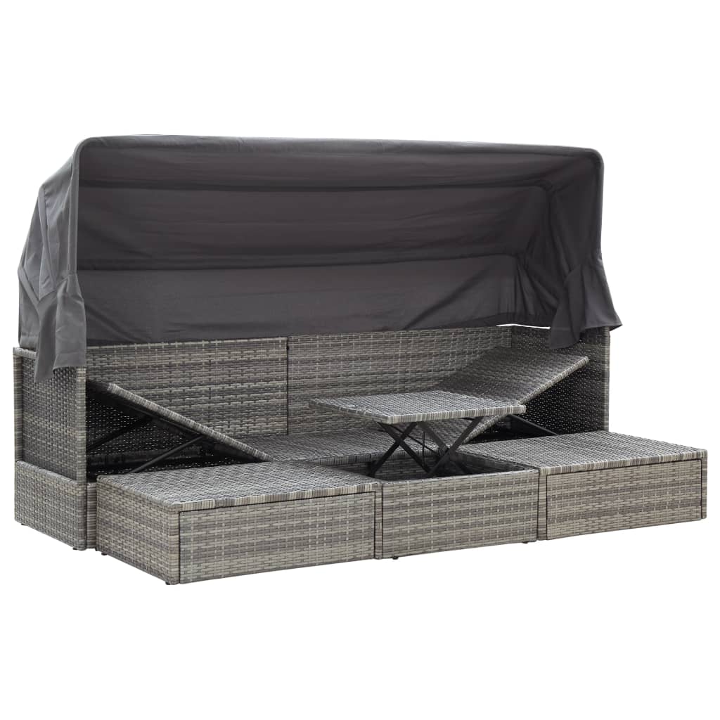 Tuinbed met luifel poly rattan gemengd