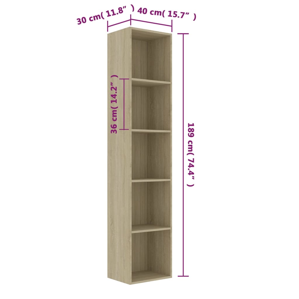 Boekenkast 60x30x189 cm bewerkt hout eikenkleurig