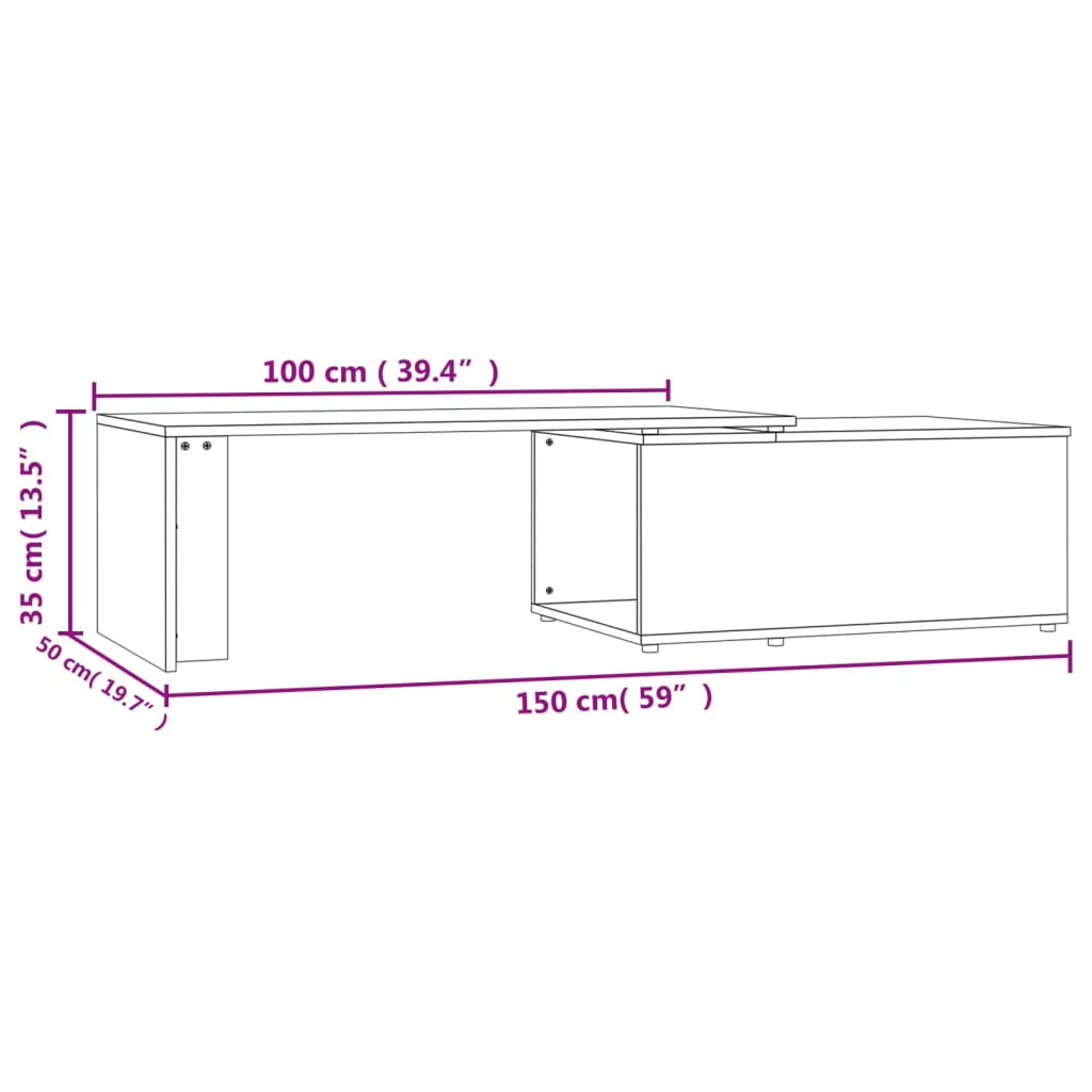 Salontafel 150x50x35 cm bewerkt hout