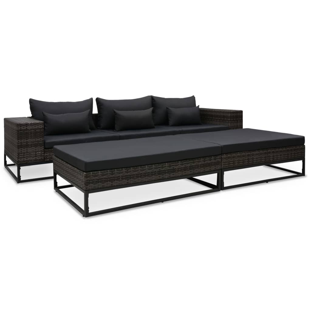 5-delige Loungeset met kussens poly rattan grijs