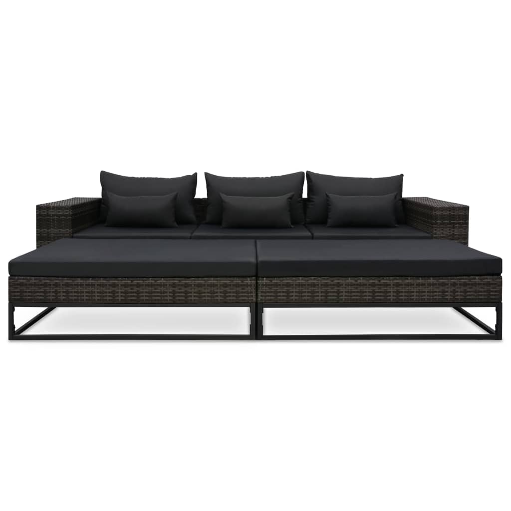 5-delige Loungeset met kussens poly rattan grijs