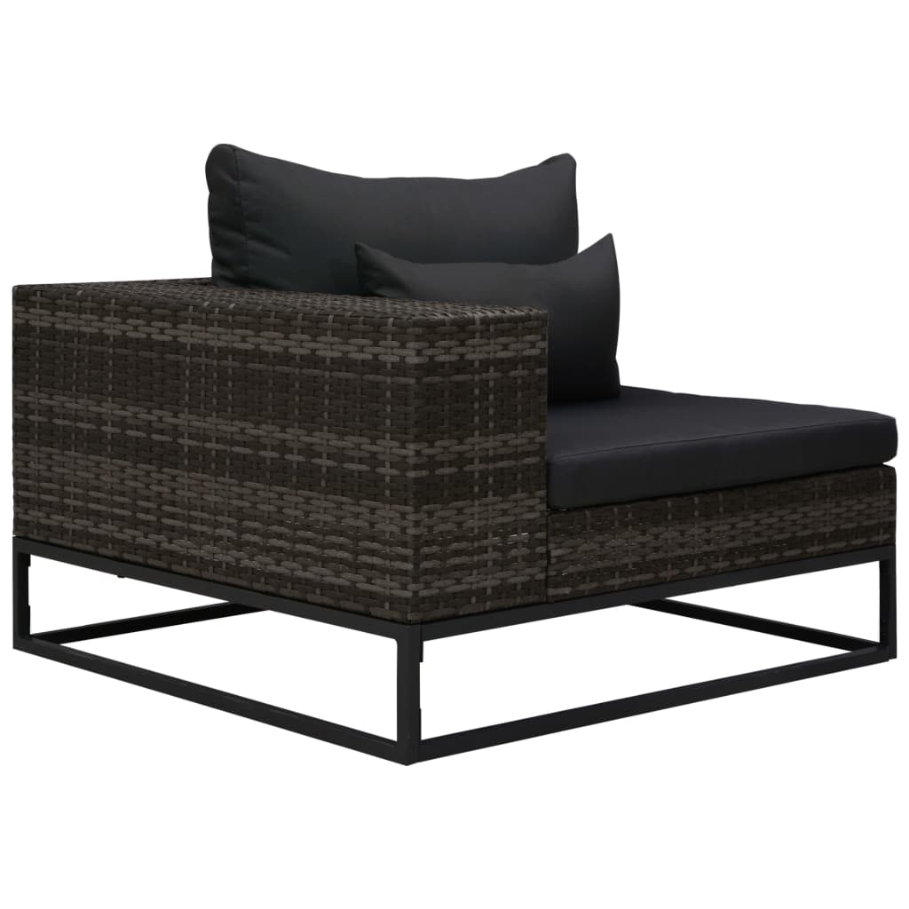 5-delige Loungeset met kussens poly rattan grijs