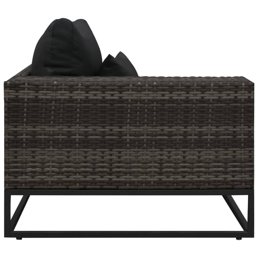 5-delige Loungeset met kussens poly rattan grijs